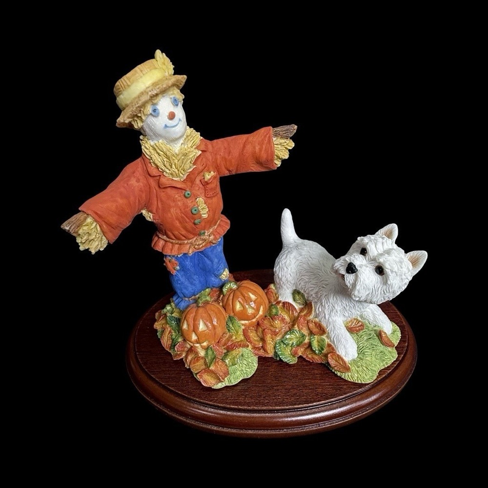 Peakdale Scarecrow & Westie Figurine Code 316 Made in England Halloween Pumpkins